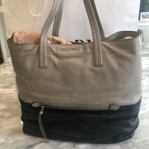 MiuMiu black and tan leather tote